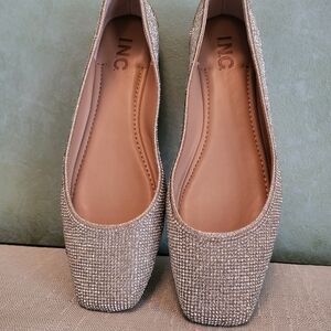 INC Womens Juney2 Super Sparkly, Silver Slip On Ballet Flats Shoes 8M
